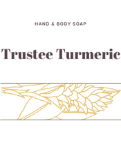 Load image into Gallery viewer, Trustee Turmeric Soap label - Olive Seed
