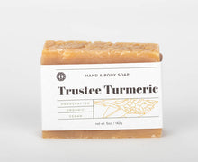 Load image into Gallery viewer, Trustee Turmeric hand and body soap bar. handcrafted, organic, vegan. Olive Seed
