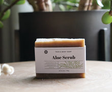 Load image into Gallery viewer, Aloe Scrub face and body soap. handcrafted, unscented, vegan. 5 oz. Olive Seed