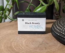 Load image into Gallery viewer, Black Beauty 5 oz. face and body soap bar. handcrafted, unscented, vegan