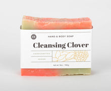 Load image into Gallery viewer, Cleansing Clover 5 oz. hand and body soap bar. Handcrafted, Olive Seed
