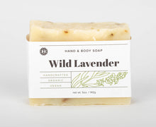 Load image into Gallery viewer, Wild Lavender hand and body soap bar. handcrafted, organic, vegan. Olive Seed