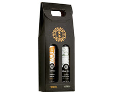 Load image into Gallery viewer, Olive Seed olive oil & vinegar black gift pack with the Olive Seed brandmark. Holds two bottles.