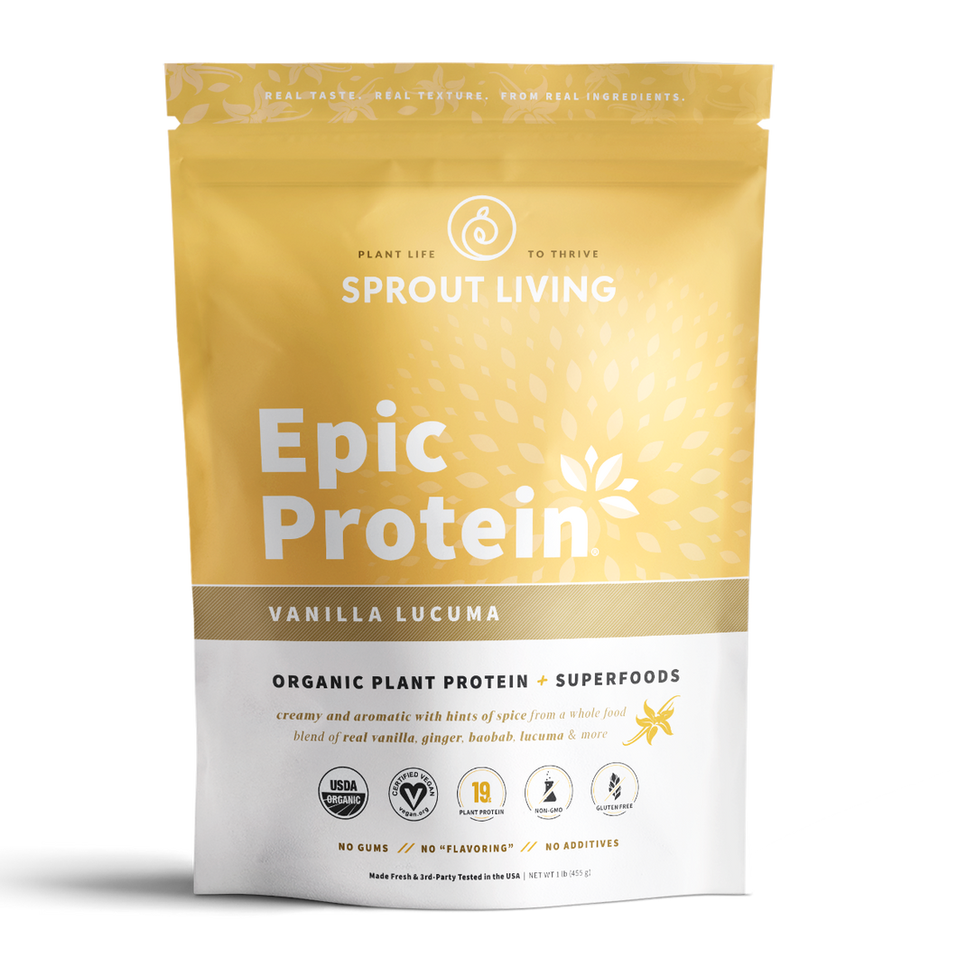 Vanilla Lucuma Epic Protein powder. Olive Seed