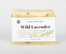 Load image into Gallery viewer, Wild Lavender hand and body soap bar. handcrafted, organic, vegan. Olive Seed
